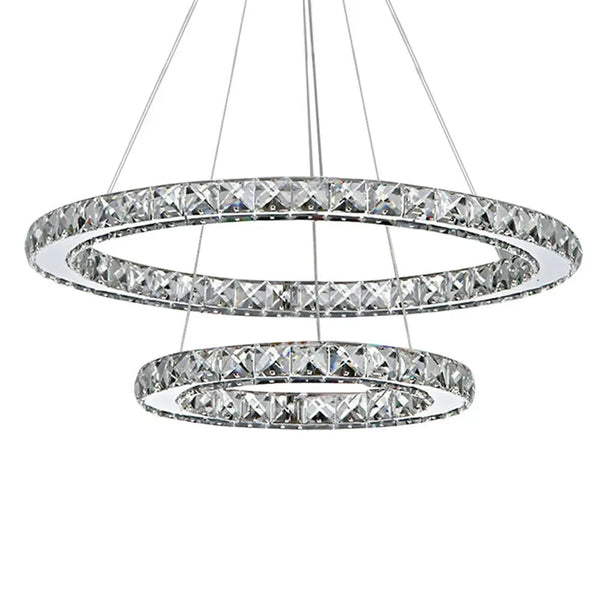 Double Ring Crystal Pendant-Light LED Adjustable Design Chandelier Fin and Furn