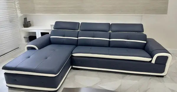 Mini-Pangea Leather Sectional Sofa Fin and Furn