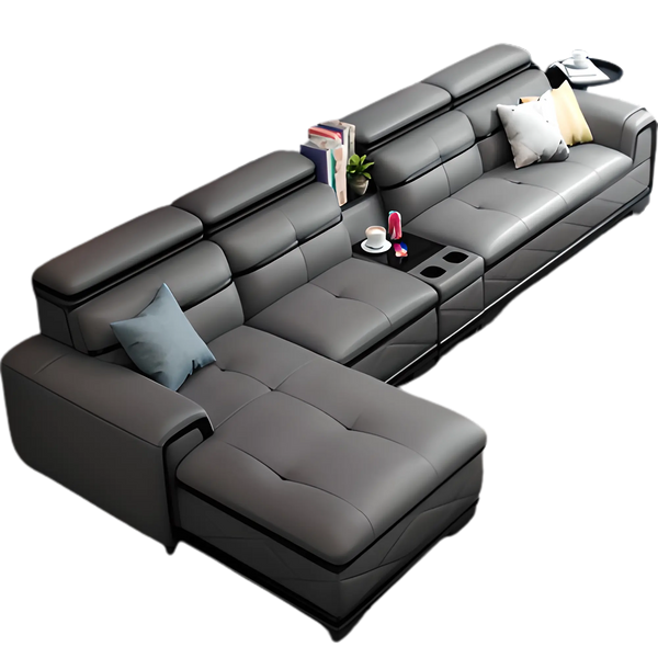 Pangea Leather Sectional Sofa Fin and Furn