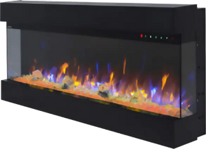 Panorama Series LED Fireplace Black w/ 8 color LED flames 3 sided wall recessed mounting only Fin and Furn
