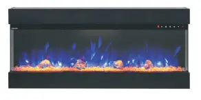 Panorama Series LED Fireplace Black w/ 8 color LED flames 3 sided wall recessed mounting only Fin and Furn