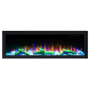 Platinum Series LED Fireplace  FLUSH MOUNT w/ 8 color LED Flames, log, pebble & crystal media Fin and Furn