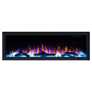 Platinum Series LED Fireplace  FLUSH MOUNT w/ 8 color LED Flames, log, pebble & crystal media Fin and Furn