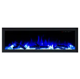 Platinum Series LED Fireplace  FLUSH MOUNT w/ 8 color LED Flames, log, pebble & crystal media Fin and Furn